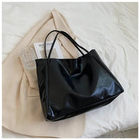 Annika | Retro PU-Leder Tote Bag Damen geräumige Schultertasche in Schwarz