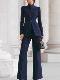 Ricarda | Damen Hosenanzug Set mit Tailliertem Blazer in Blau