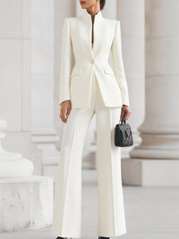 Ricarda | Damen Hosenanzug Set mit Tailliertem Blazer in Weiß