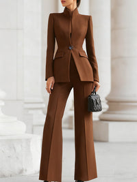 Ricarda | Damen Hosenanzug Set mit Tailliertem Blazer in Braun