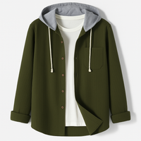 Ridge | Herren Cord Hemdjacke mit abnehmbarer Kapuze in Armeegrün