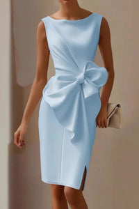 Elisabeth | Ärmelloses Midi-Cocktailkleid mit Schleife und Beinschlitz in Blau