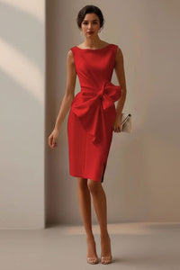Elisabeth | Ärmelloses Midi-Cocktailkleid mit Schleife und Beinschlitz in Rot