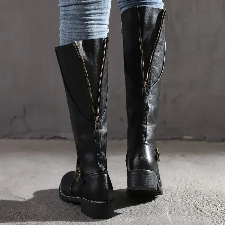 Indy | Schwarze Damenstiefel aus Leder mit Reißverschluss