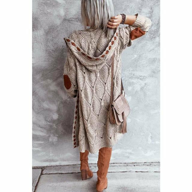 Kieray | Lässige Lange Strickjacke mit Kapuze