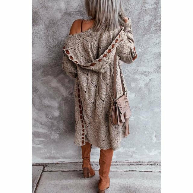 Kieray | Lässige Lange Strickjacke mit Kapuze