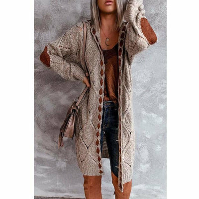 Kieray | Lässige Lange Strickjacke mit Kapuze