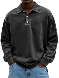 Robert | Herren Langarm Polo-Sweatshirt in Schwarz