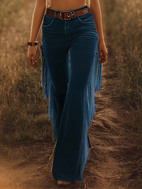 Romilda | Damen Fransen Schlaghosen Bootcut Jeans in Blau