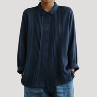 Romy | Damen Plissee Langarm Bluse mit Spitzendetails in Blau