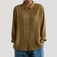Romy | Damen Plissee Langarm Bluse mit Spitzendetails in Beige