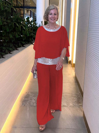 Romy | Damen Zweiteiler Abendmode Pailletten Set in Rot