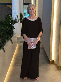 Romy | Damen Zweiteiler Abendmode Pailletten Set in Schwarz