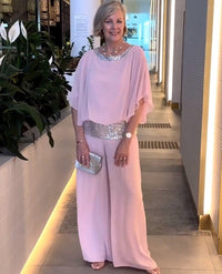 Romy | Damen Zweiteiler Abendmode Pailletten Set in Rosa