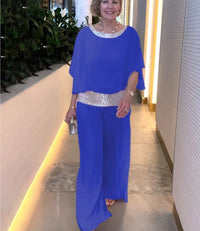 Romy | Damen Zweiteiler Abendmode Pailletten Set in Blau
