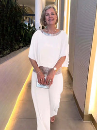 Romy | Damen Zweiteiler Abendmode Pailletten Set in Weiß