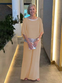 Romy | Damen Zweiteiler Abendmode Pailletten Set in Khaki