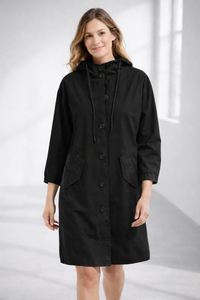 Ronja | Kapuzenjacke in Midi-Länge in Schwarz