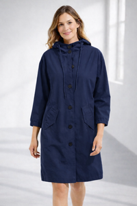Ronja | Kapuzenjacke in Midi-Länge in Marineblau