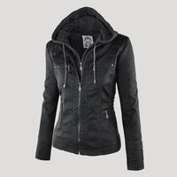Ronja | Wetterfeste Kapuzen-Lederjacke in Schwarz