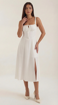 Elvira | Midikleid mit Schnürung in Weiß