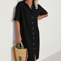 Rosalba | Damen Hemdkleid mit Knöpfen in Schwarz