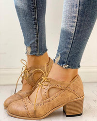 Rosalinde | Damen Schnür Halbschuhe mit Blockabsatz in Beige