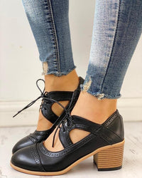 Rosalinde | Damen Schnür Halbschuhe mit Blockabsatz in Schwarz