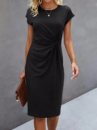 Rosemarie | Damen Kurzarm Midikleid mit Twist Detail in Schwarz
