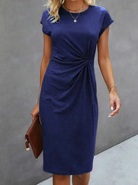 Rosemarie | Damen Kurzarm Midikleid mit Twist Detail in Blau