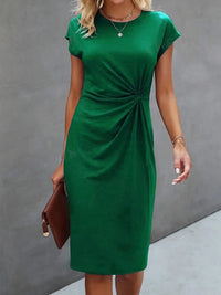 Rosemarie | Damen Kurzarm Midikleid mit Twist Detail in Grün