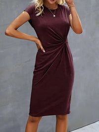 Rosemarie | Damen Kurzarm Midikleid mit Twist Detail in Rot