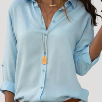 Roxana | Damen Langarm Hemdbluse mit Klassischem Kragen in Hellblau
