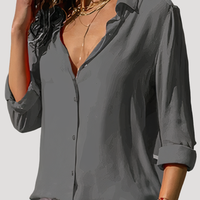 Roxana | Damen Langarm Hemdbluse mit Klassischem Kragen in Grau