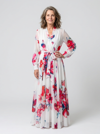 Lillian | Floral Langärmliges Wickel-Maxi-Kleid in Rot