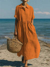 Saskia | Damen Hemdblusenkleid Maxikleid mit Knöpfen in Orange