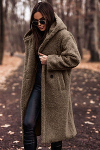 Selina | Damen Modische Kapuze Teddyjacke in Khaki