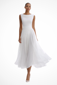 Seraphita | Damen Drapiertes Ärmellos Plissee Midikleid in Weiß