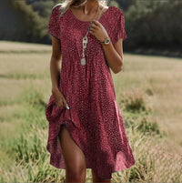 Sigrid | Damen Midi Sommerkleid Boho Chic Fließend Romantic Casual in Rot