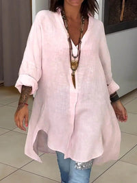 Sigrid | Damen Oversized Longbluse Hemdkragen Langarm in Rosa