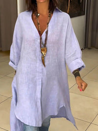 Sigrid | Damen Oversized Longbluse Hemdkragen Langarm in Lila