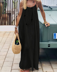 Sigrid | Damen Trägerkleid Maxikleid Sommerkleid in Schwarz