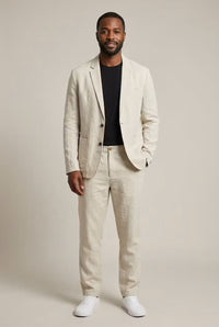 Simon | Herren Relaxtes Leinen Blazer Set in Aprikose