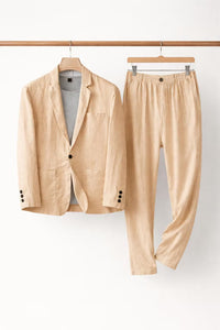 Simon | Herren Relaxtes Leinen Blazer Set in Khaki