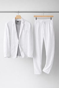 Simon | Herren Relaxtes Leinen Blazer Set in Weiß