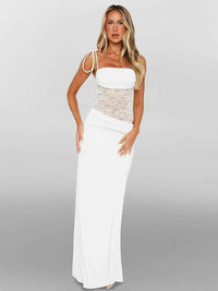 Sina | Damen Maxikleid Schnürträger Spitzen-Corsage Figurbetont Elegant in Weiß