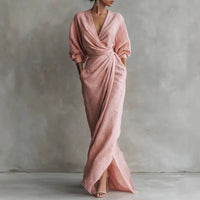 Solange | Damen V-Ausschnitt Langarm Wickelkleid in Rosa