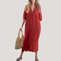 Solveig | Damen Midikleid mit V-Ausschnitt Relaxed Fit in Rot
