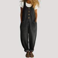 Solvita | Damen Weite Jeans Latzhose Ärmellos in Schwarz
