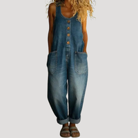 Solvita | Damen Weite Jeans Latzhose Ärmellos in Blau
